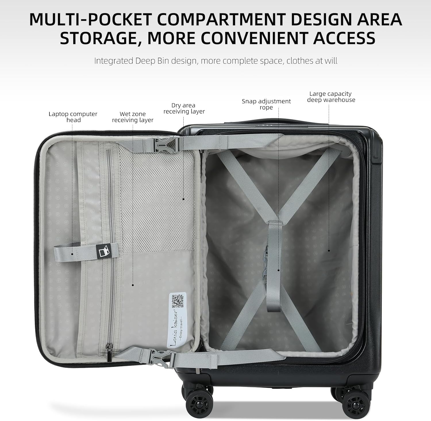 Carry On Luggage, 20 Inch Top Opening Aluminum Frame Lightweight Airline Approved ABS+PC Hard Shell Suitcases with Silent Wheels, TSA Lock, Front Pocket & Wet-dry Separated Six-piece Set (20IN, Black)