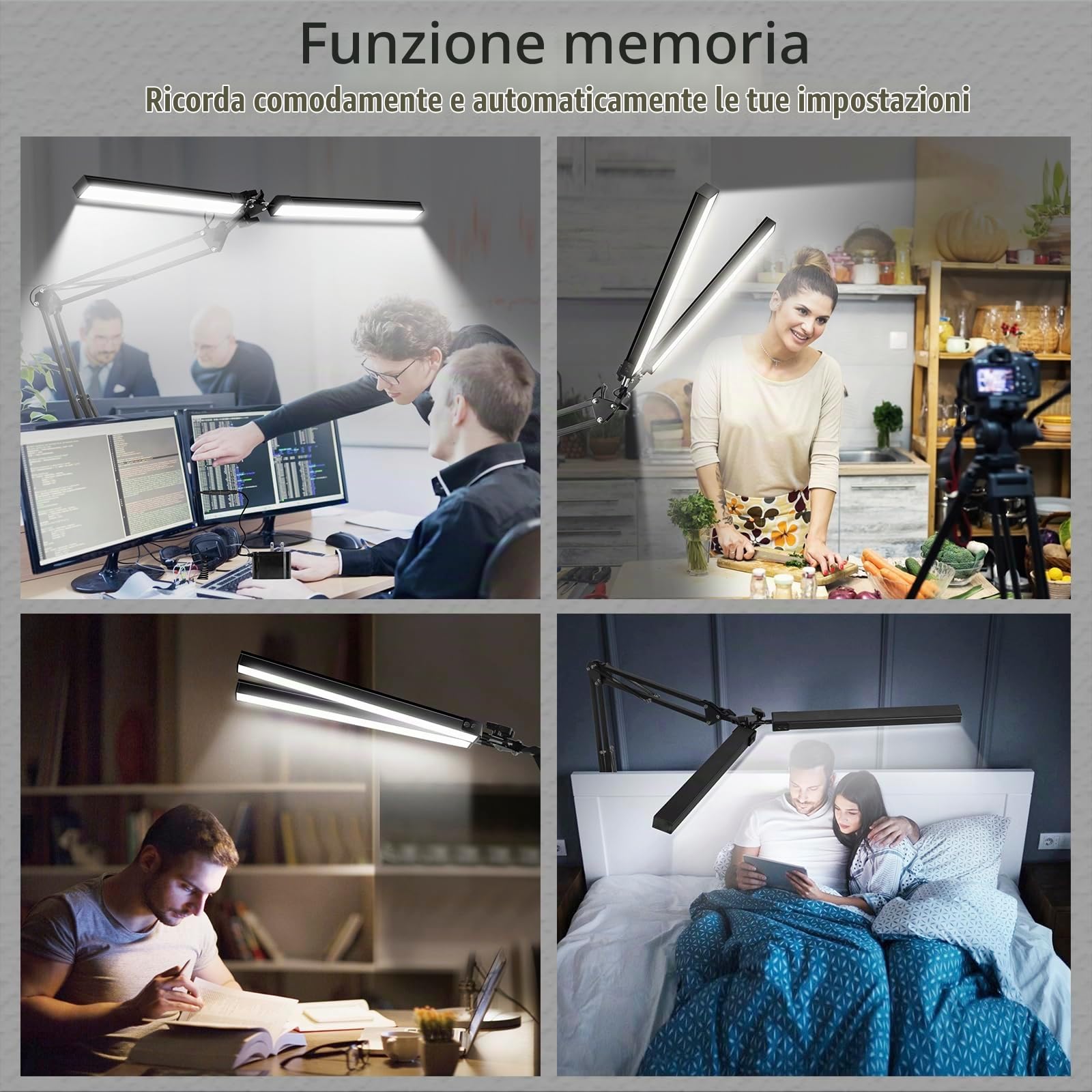 NOEVSBIG Lampada da tavolo, 2 in 1 protezione per occhi lampada, 3 modalità di colore e regolazione continua, regolabile Lampada Scrivania con funzione di memoria