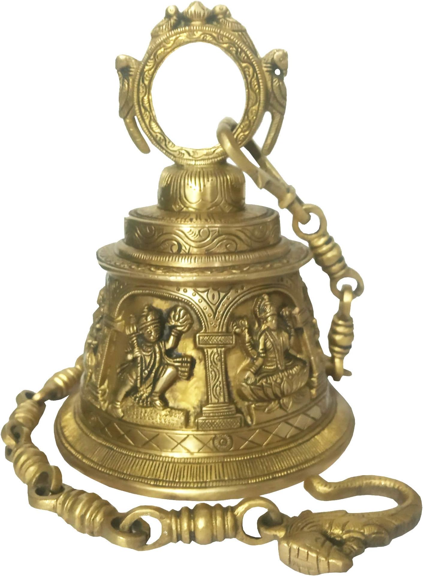 PurpledipBrass Temple Hanging Bell Lakshmi, Ganesha, Radha-Krishna, Shiva, Durga, Hanuman: Hindu Gods Goddess Grand Sculpture (12165)