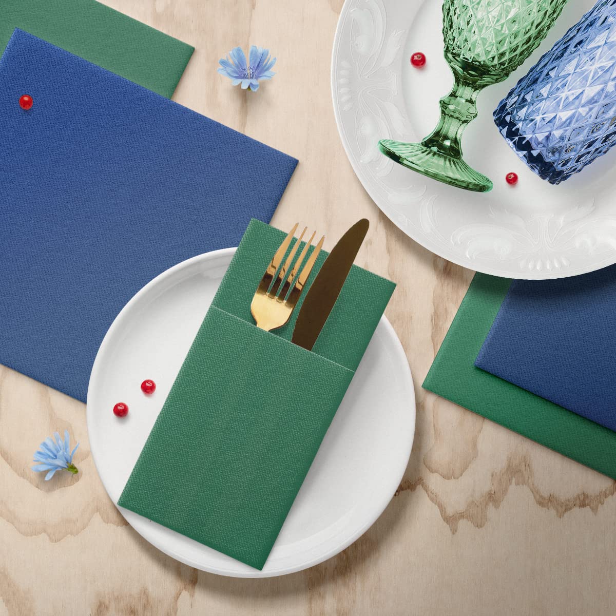 PAW Airlaid Pocket Serwetki (39 x 40 cm) I 50 sztuk I Gładka I Tkanina I Elegancka Dekoracja Stołu I HoReCa I Na okazje, takie jak wesela, imprezy, Boże Narodzenie I Kolor: Dark Green