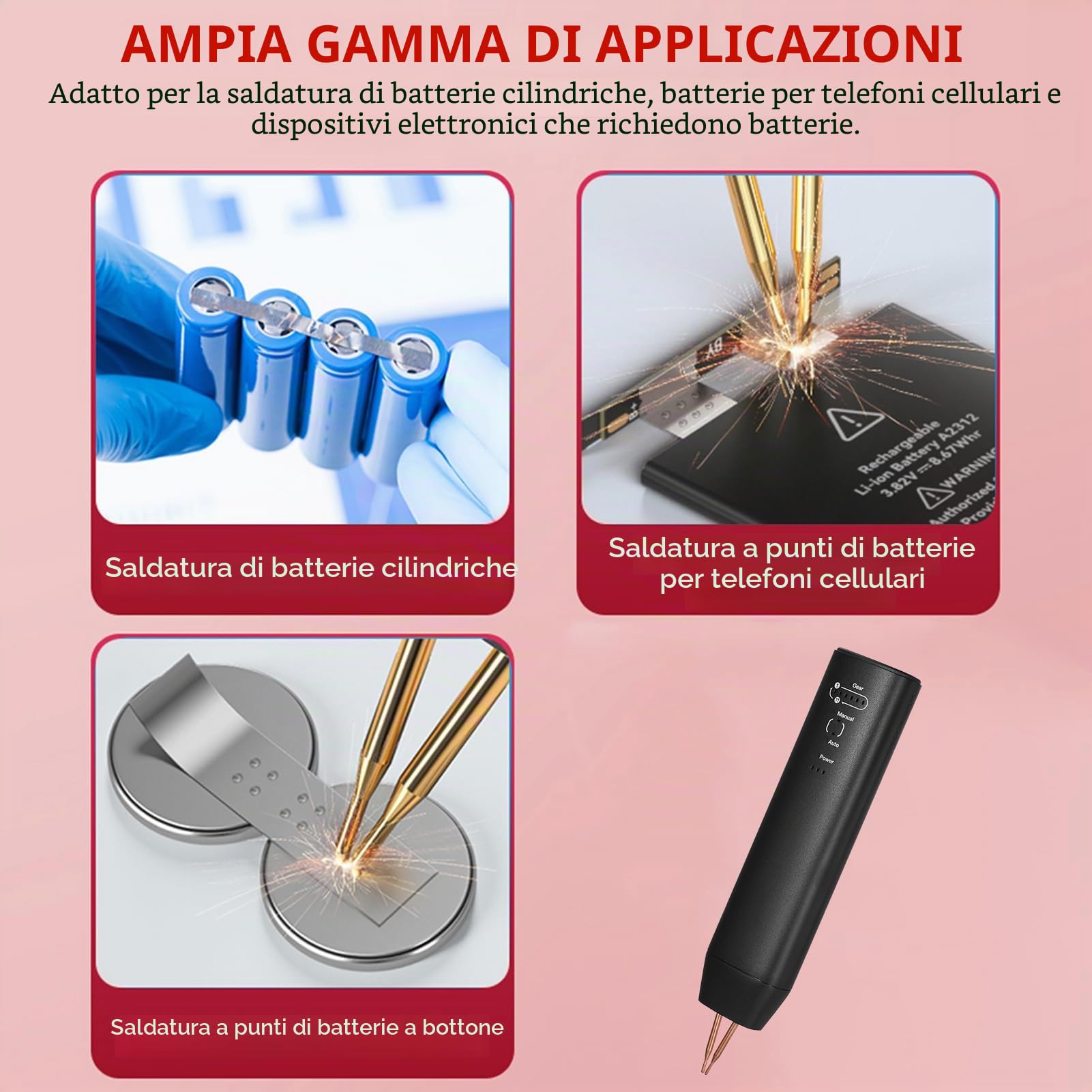 Saldatrice a punti, saldatrice a punti portatile a batteria con modalità automatiche e manuali, 11 livelli regolabili, mini saldatrice a punti per la saldatura di batterie