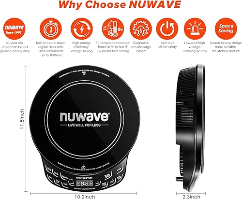 Miniatura 7 de Nuwave Parrilla de hierro fundido con revestimiento antiadherente esmaltado, diseñada para la placa de inducción de precisión, color negro de 16.3 x