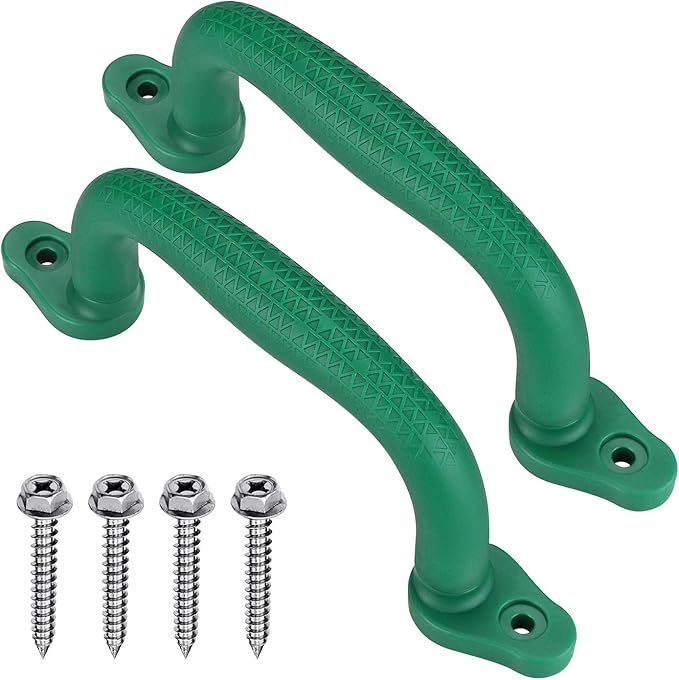 SELEWARE Green Playground Safety Grab Handles, Non-Slip Plastic Kids Playground Handles for Playhouse, Treehouse, Climbing Frame, Jungle Gym, Swing Set, 2 Pack