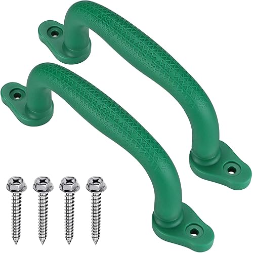 SELEWARE Green Playground Safety Grab Handles, Non-Slip Plastic Kids Playground Handles for Playhouse, Treehouse, Climbing Frame, Jungle Gym, Swing Set, 2 Pack