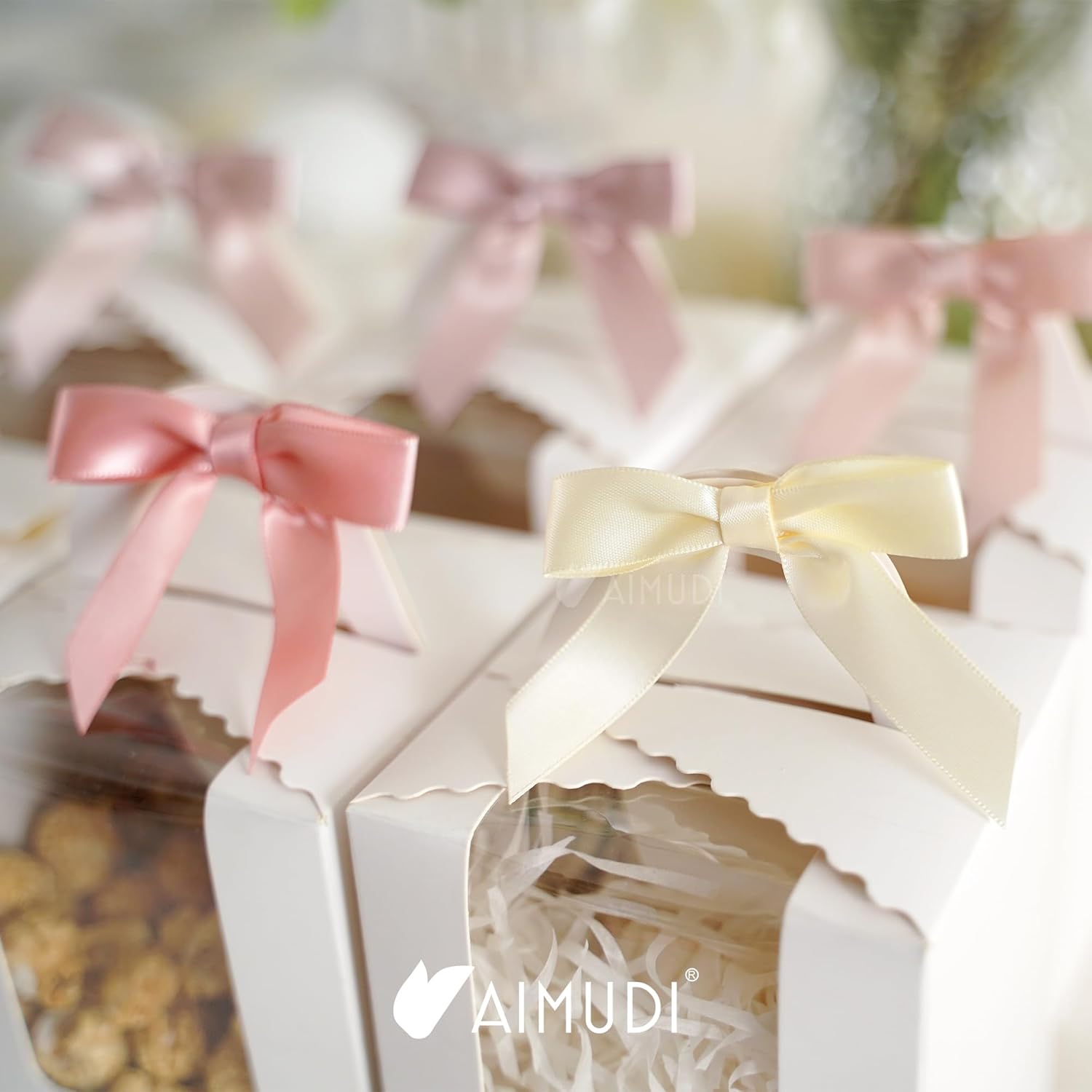 AIMUDI 5 Colors Dusty Rose Bows 2.5" Pink Satin Twist Tie Bows for Gift Wrapping Premade Satin Bows for Making Crafts Treat Bag Baby Shower Birthday Party Wedding Decoration, 50 PCs - Image 5