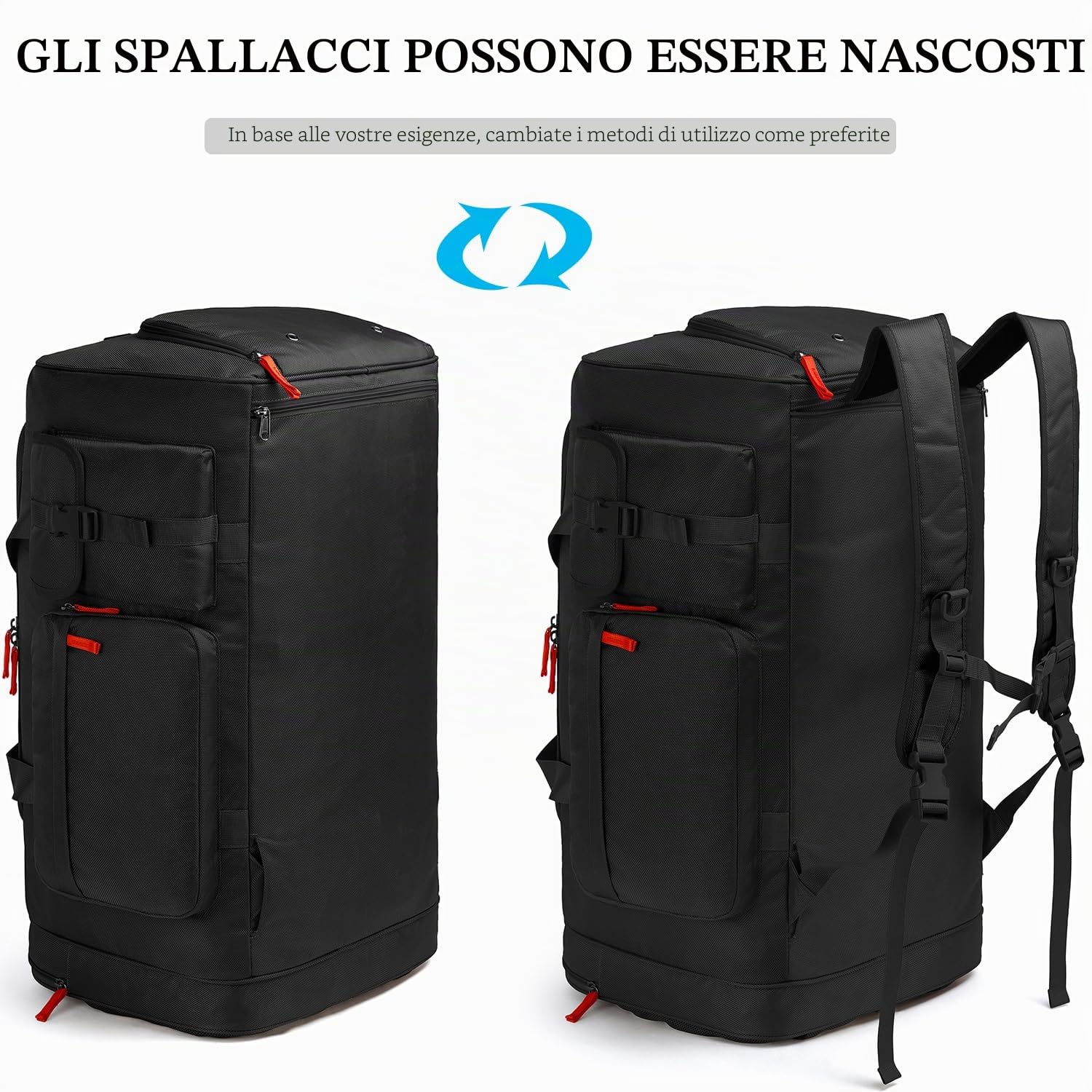 Borsa da Viaggio e Borsone Sportiva da Uomo 70L Grande Zaino Palestra con Porta Scarpe per Viaggio, Campeggio, Sport, Nero