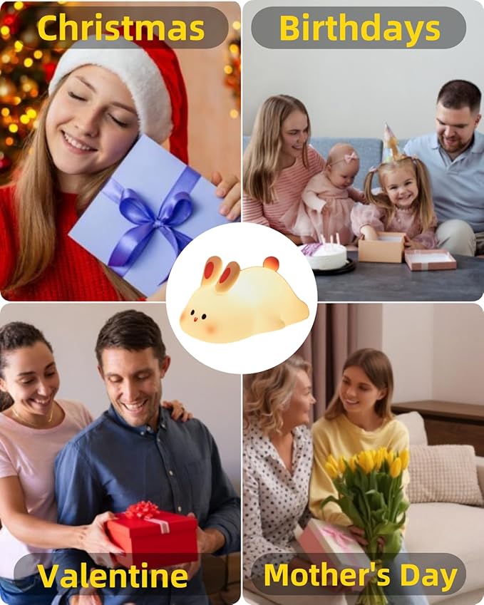 Daixinde Big Face Rabbit Night Light, Cute Bunny Gifts, Silicone Squishy Rabbit Lamp, Rechargeable Dimmable Animal Nightlight, Baby Night Light for Nursery Breastfeeding Bedroom Living Room photo 2