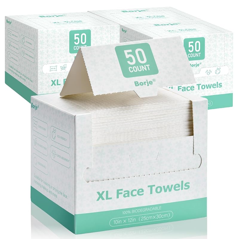 Borje Toalhas Faciais XXL Descartáveis de Viscose, 25,4 cm x 30,48 cm, 200 Unidades