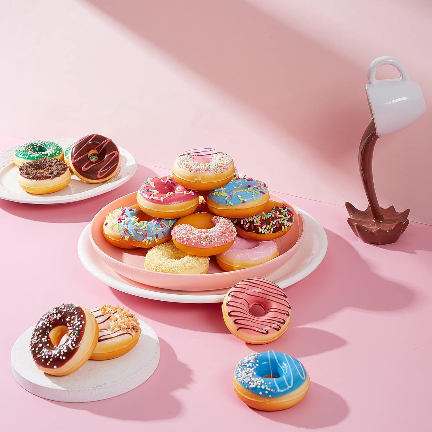 24 Pieces Realistic Artificial Toy Donuts, Scented Fake Donuts Squeeze Rainbow Desserts Stress Balls Toy Food Party Decorations Cakes Fake Desserts for Birthday Party Supplies Shop Decorations - Image 5