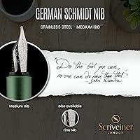 Vista 5 de Scriveiner Pluma estilográfica EDC de lujo (mediana), impresionante pluma de bolsillo verde mate, acabado cromado, punta alemana Schmidt