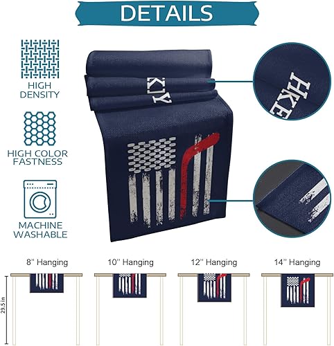 Miniatura 6 de Camino de mesa de lino de arpillera bufandas bandera de Estados Unidos de hockey deportes caminos de mesa para granja cocina comedor boda banquete