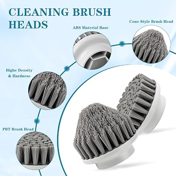 Pack of 2 Replacement Brush Heads for Synoshi Cleaning Device, Taper Brush Heads + Flat Brush, Electric Cleaning Brush for Synoshi Power Spin, Perfect for All Corners and Hard to Reach