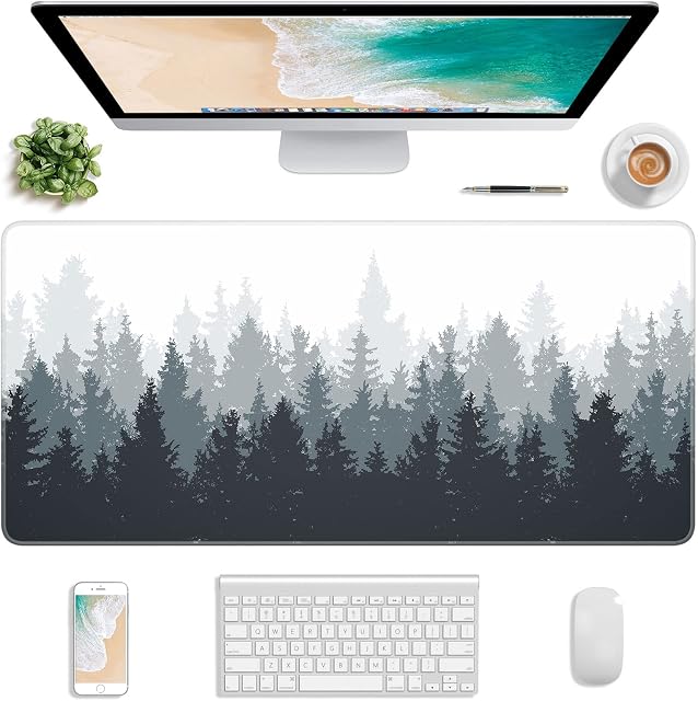 Atufsuat Extended Gaming Mouse Pad, XXL Large Desk Pad 30 x 14 Inch, Big Computer Keyboard Mousepad, Waterproof Mouse Mat with Stitched Edges and Non-Slip Base for Women Office Gaming, Ink Forest