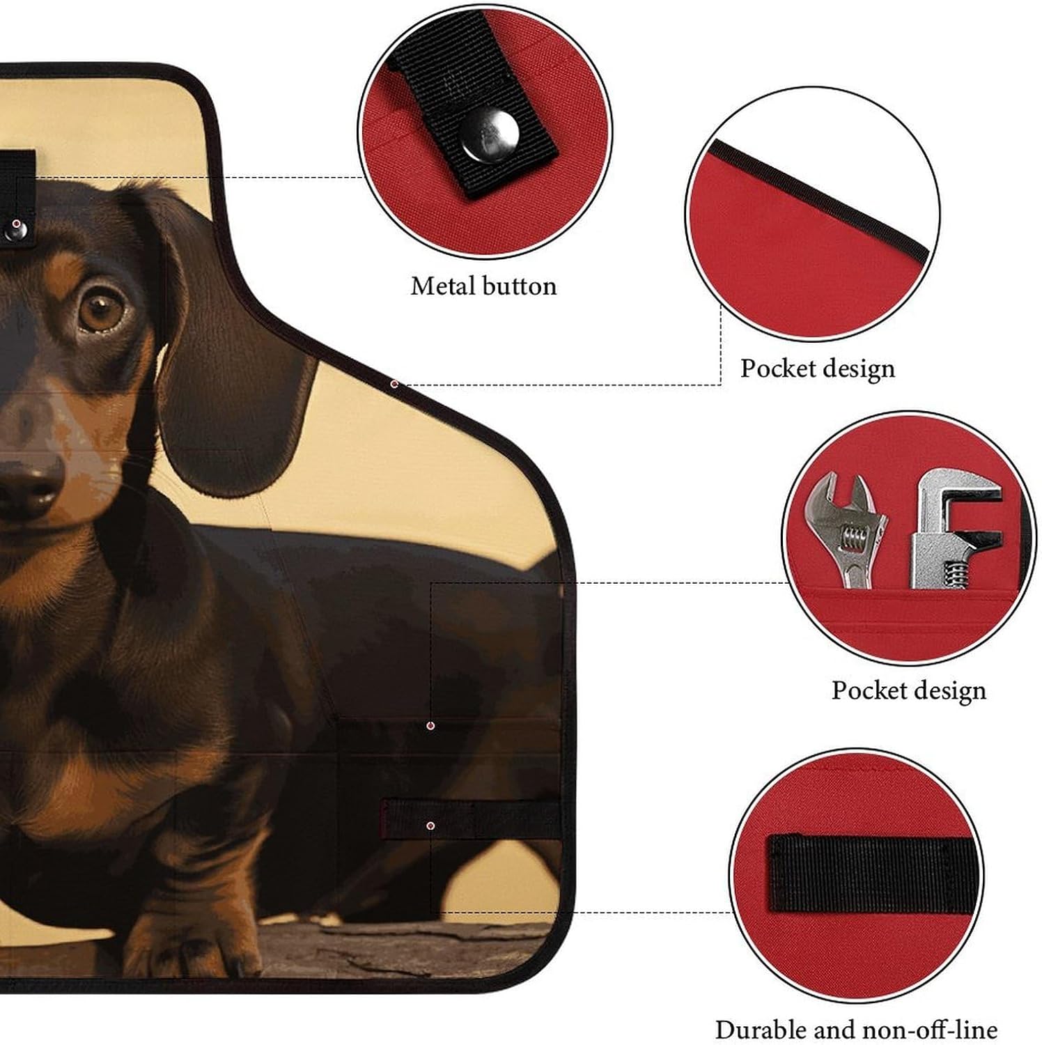 Cute Dachshund Work Apron with 8 Tool Pockets Fully-Adjustable Cross-Back Carpenter Apron for Workshop Cooking Cleaning Woodworking Gardening Welding & DIY Enthusiasts image 3