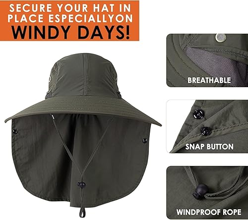 Miniatura 4 de Sombrero de pesca para hombre y mujer, sombrero de sol de ala ancha UPF 50+ con cubierta facial y solapa para el cuello