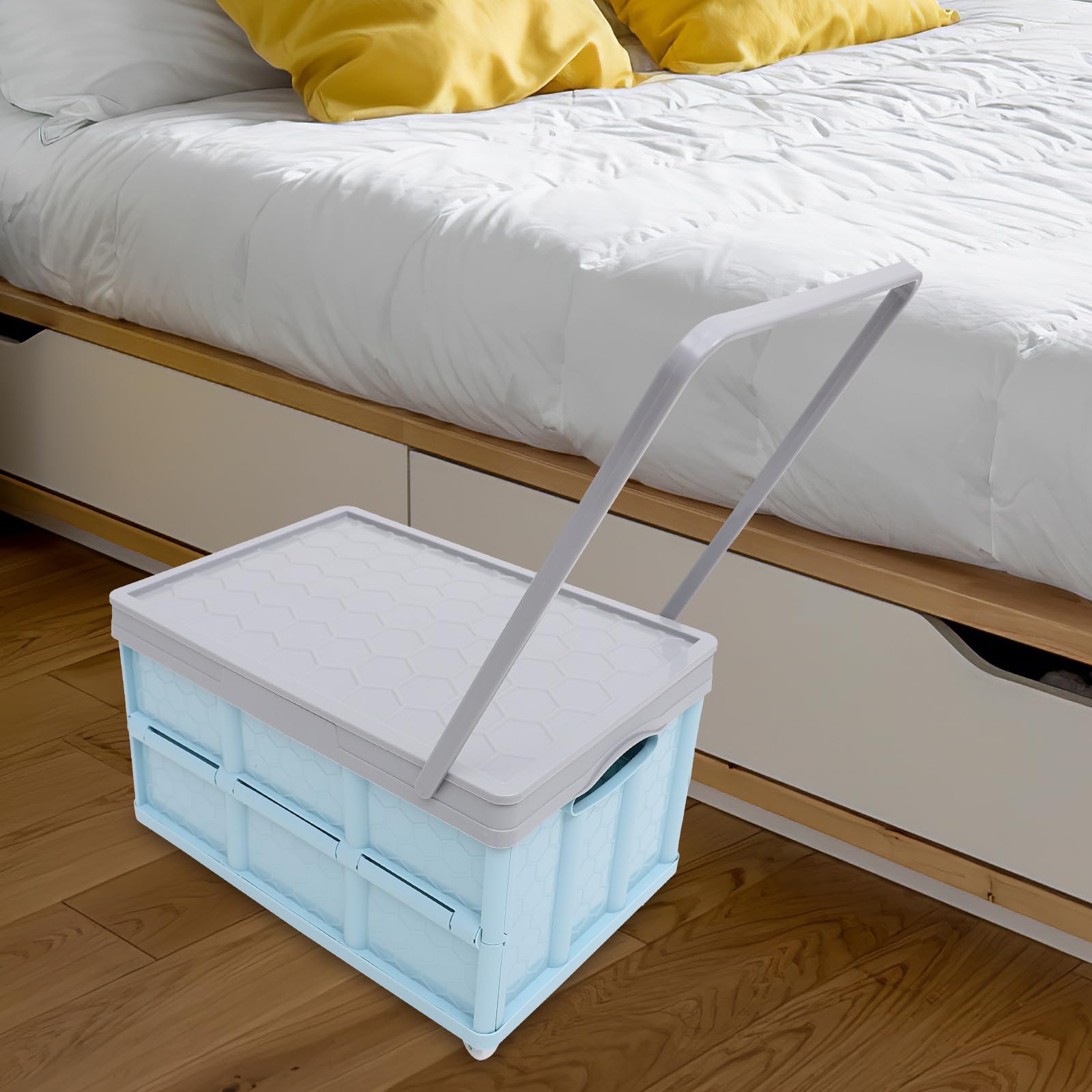 jojofuny Caja de Almacenamiento Apilable con Tapa y Ruedas Azul Grande