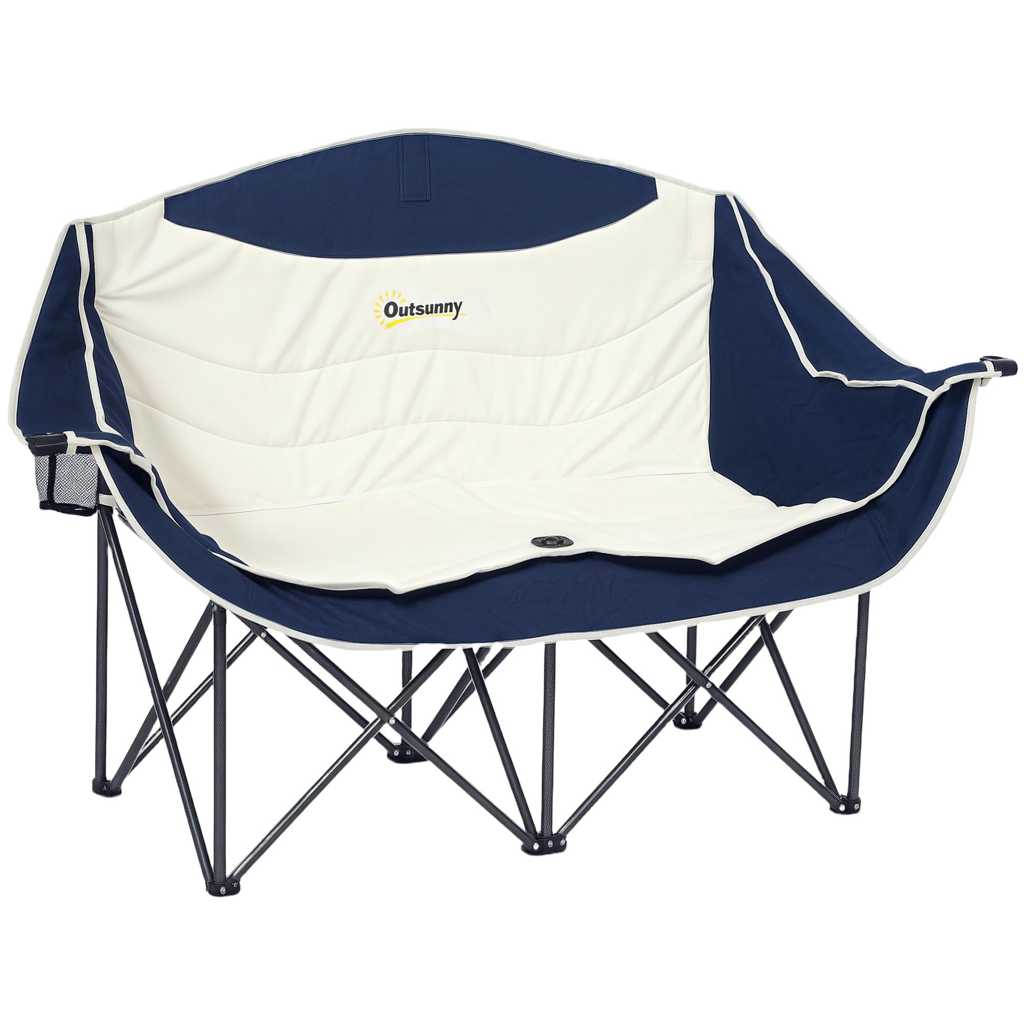 Outsunny Chaise Camping Double avec Porte-gobelet Sac 551 LB Bleu Marine | Porte-gobelet, porte-verre à vin, sac de transport, causeuse pliante, randonnée, pique-nique, plage