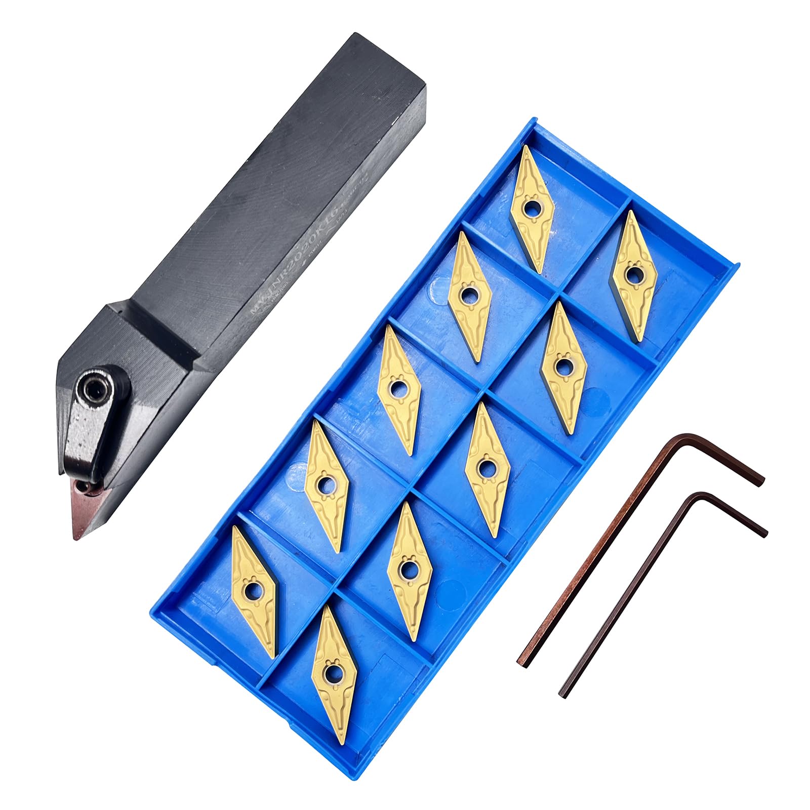 3/4" Indexable Lathe Turning Tool Holder MVJNR2020K16 Steel Carbide Turning Tool Holder for Turning Grooving Threading with 10Pcs VNMG331/VNMG160404