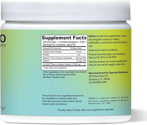 Miniatura 2 de Sparkle Wellness VERISOL - Péptidos de colágeno hidrolizados bioactivos  Suplemento de colágeno en polvo con vitamina C para la salud de la piel, el