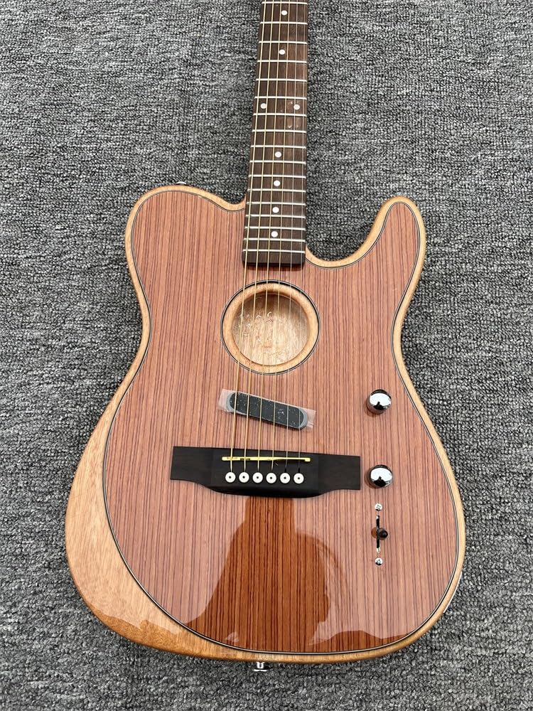Niestandardowa 6-strunowa gitara elektryczna, panel świerkowy, kolor drewna, akustyczna typu half-hollow