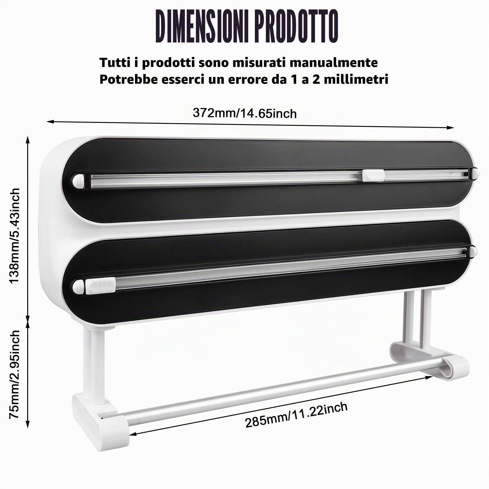 Dispenser di pellicola trasparente 3 in 1 con porta rotolo da cucina, dispenser magnetico di pellicola trasparente con taglierino, dispenser e dispenser per pellicola di alluminio e pellicola