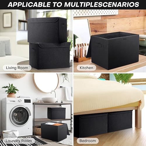 Miniatura 8 de Contenedores de almacenamiento apilables plegables grandes de 42 cuartos de galón con tapas (paquete de 3), de tela y lino, organizadores con