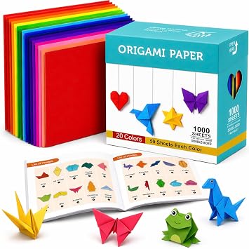 BUBU Origami Paper Kit 1000 Sheets 6x6 Colored Paper with Origami Book