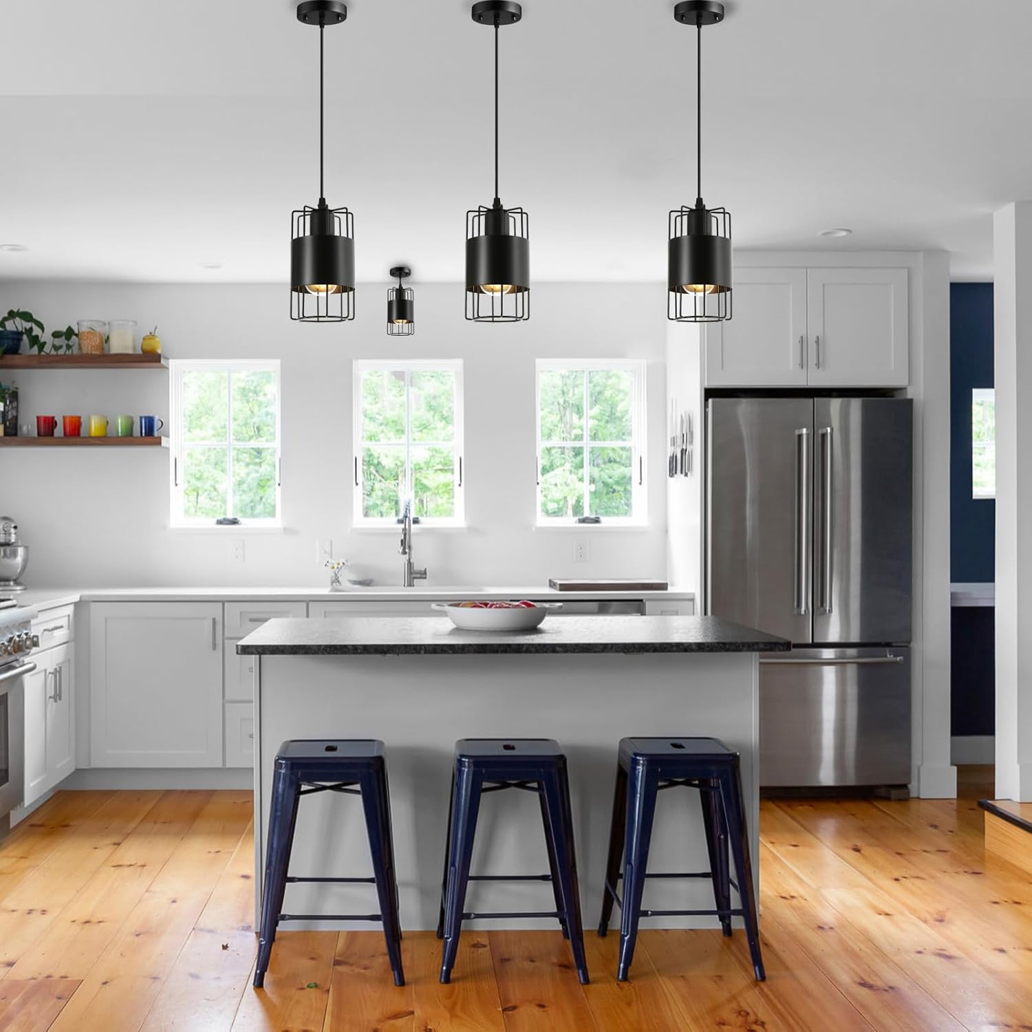 3 Pack Black Pendant Lights Kitchen Island, Farmhouse Pendant Light, Small Pendant Light Set for Kitchen Island, Modern Industrial Hanging Light Fixtures for Living Room Hallway Bar
