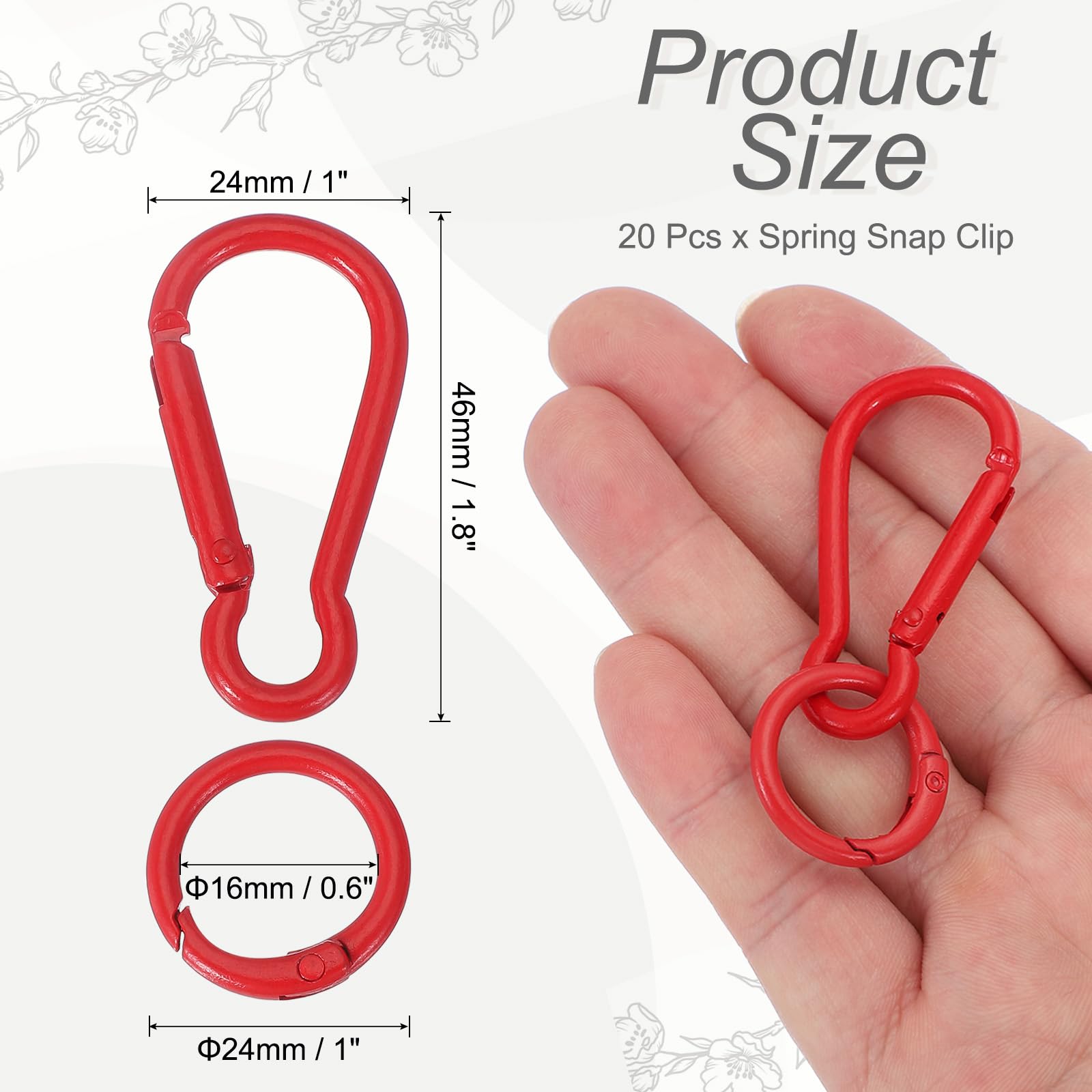 uxcell 20 Pcs Spring Snap Clip, Spring Snap Key Chain Hook with O Ring, Multipurpose Candy Color Quick Link Keychain Clips Buckle for DIY Lanyard Crafts Camping Backpacking, Red