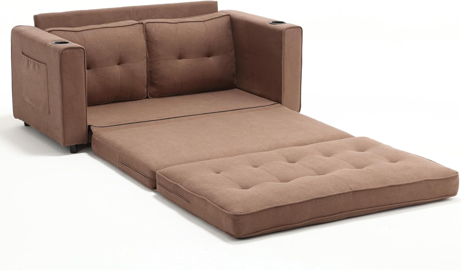 Quarte Loveseat Sofa with Pull-Out Bed,Modern Upholstered Couch with Side Pocket for Small Room, Dorms, Apartments,Studios,Office (Brown+Sofa)