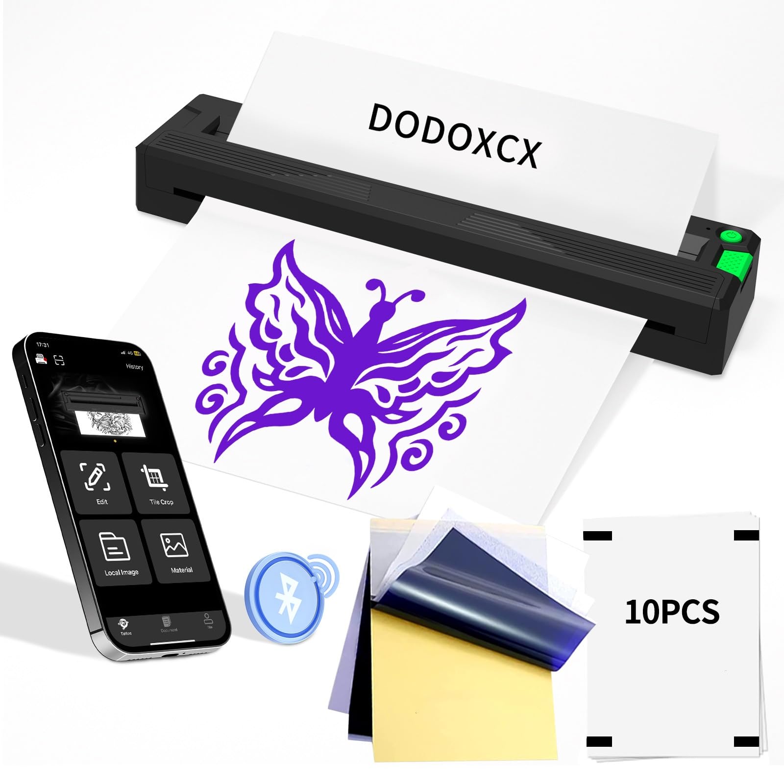 tattoo stencil printer machine,2026 upgraded portable thermal wireless bluetooth printer for tattoo artists&beginners,with 3 pcs of transfer paper and thermal paper,compatible with phone&pc