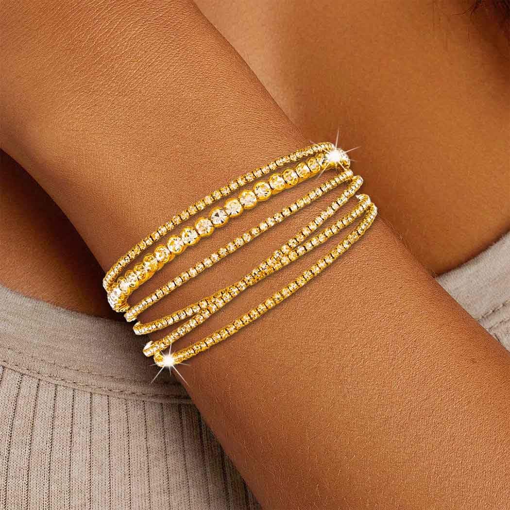 Gold Charm Rhinestone Bracelet Silver Multilayer Cuff Bracelet Luxury Crystal Bangle for Women - Image 2