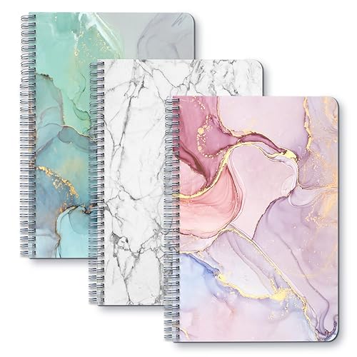 Miniatura 1 de Cuaderno de espiral de tamaño A5, cuaderno rayado de 5.83 x 8.27 pulgadas, libros duraderos con patrón de mármol, cuaderno en espiral a rayas