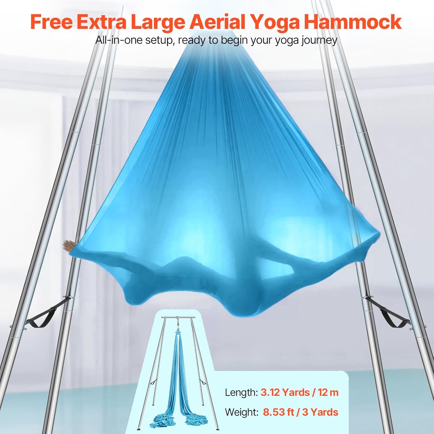 VEVOR Yoga Stand Frame, Max 441-551 lbs Load Swing Stand, Triangular Structure Aerial Rig, Aerial Silk Stands with Yoga Hammock, Standard & Height-Adjustable Version
