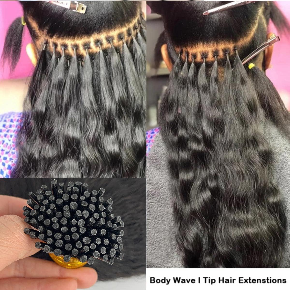 Micro Link I Tip Human Hair Extension Body Wave Pre Bonded Brazilian Remy Stick I Tip Hair Micro Beads Black Brown #1#2#4 Color 100g 100Strands (18inch 100strands, #1(Jet Black))