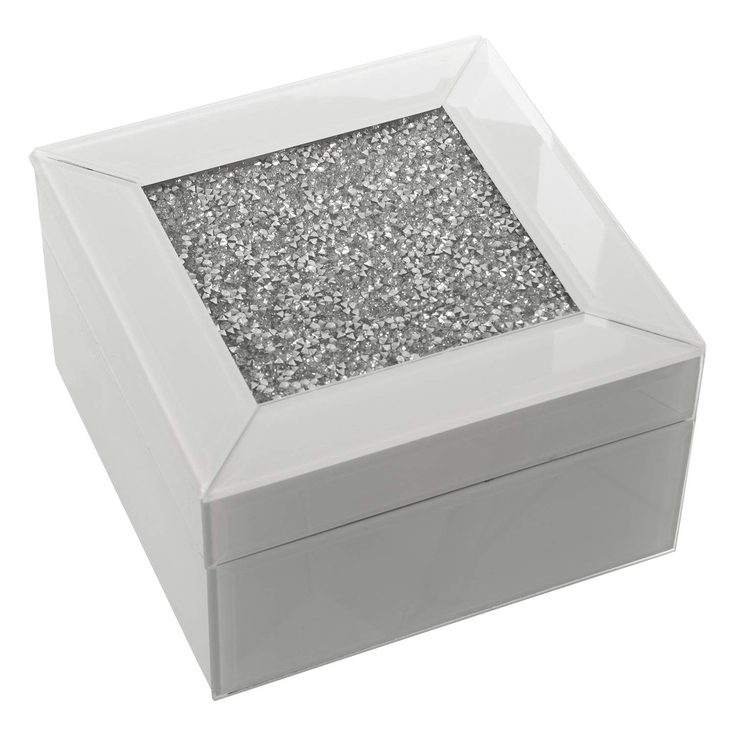 Boîte à bijoux cristal blanc strass coffret rangement verre carré 14x14x8