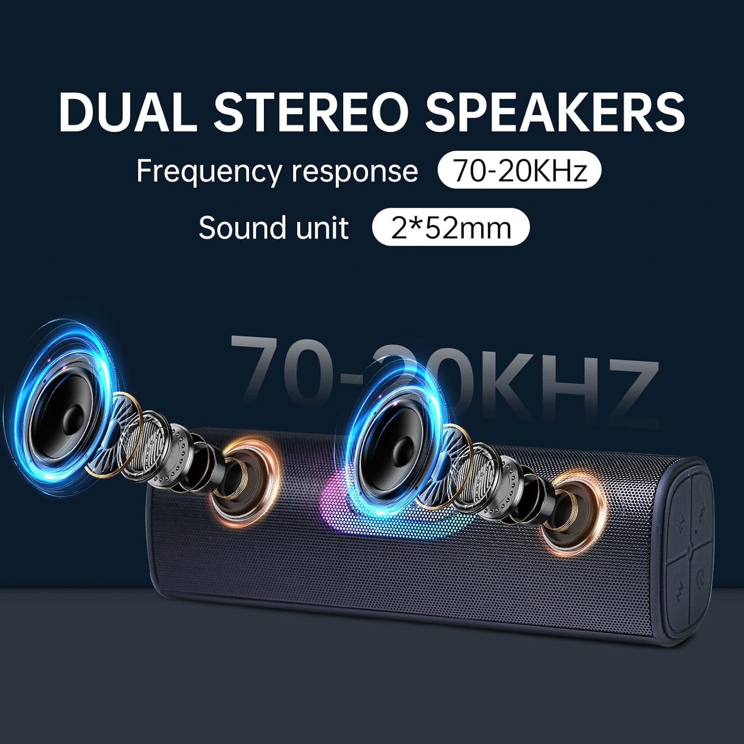 Bluetooth Speaker Wireless, 24w Blue Portable Bluetooth Speaker with TWS Pairing, USB Input, AUX Input, TF Card Slot, 20H Play time, RBG Light, IPX5 Waterproof for Home/Party/Outdoor - Image 3