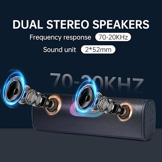 Bluetooth Speaker Wireless, 24w Blue Portable Bluetooth Speaker with TWS Pairing, USB Input, AUX Input, TF Card Slot, 20H Play time, RBG Light, IPX5 Waterproof for Home/Party/Outdoor