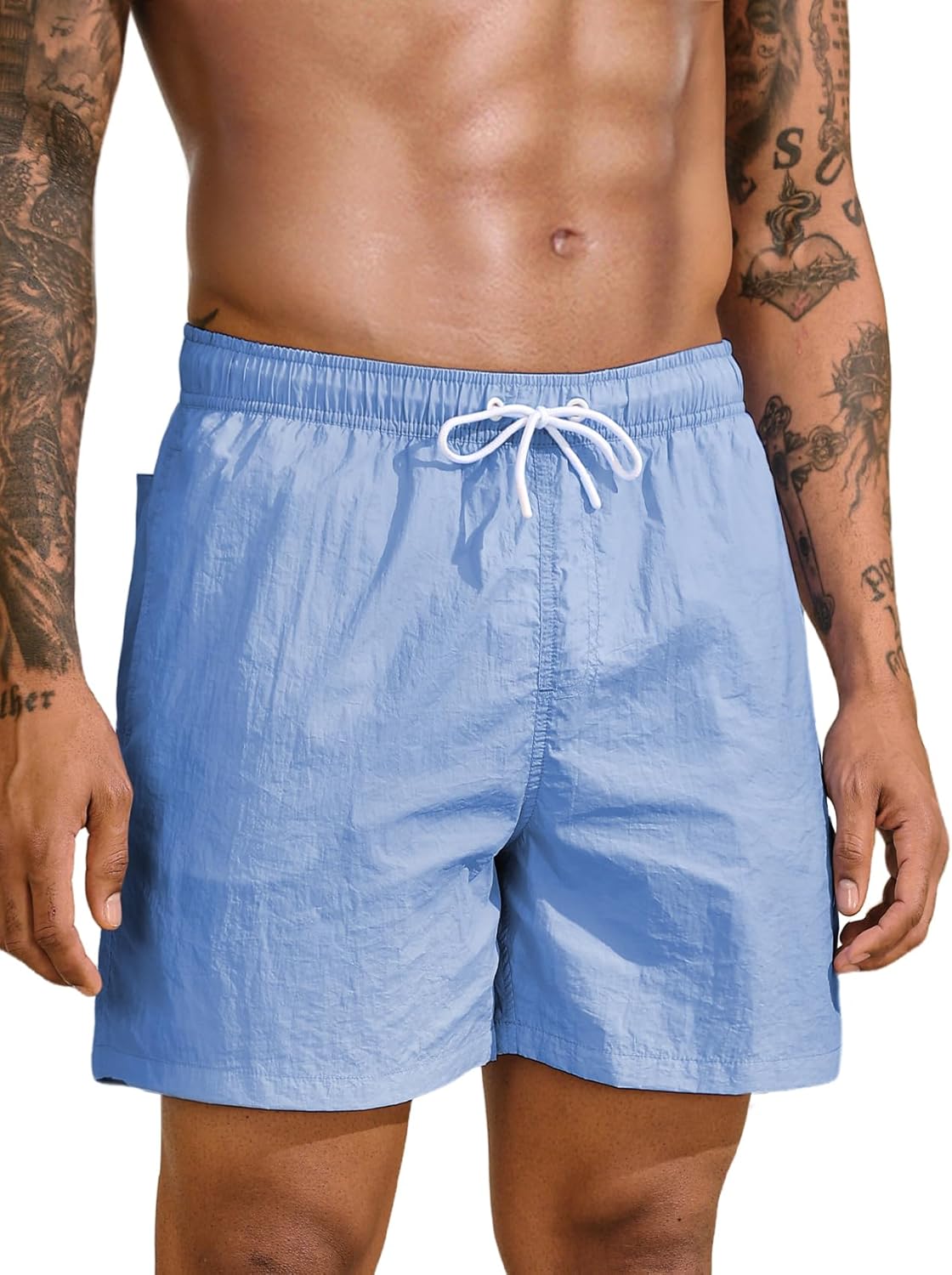 Lzzidou Mens Swim Trunks 5 Inch with Mesh Lining Quick Dry Bathing Suit Board Shorts Swimsuit Large Blue