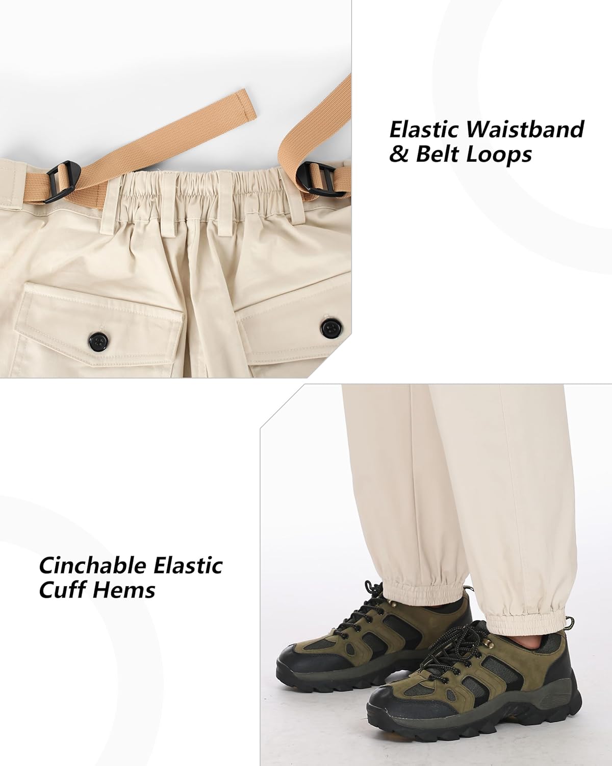 Women's Cotton Cargo Pants High Waist Adjustable Outdoor Hiking Pants with Pockets Stretch Travel Work Casual Pants
