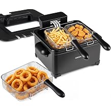 COSTWAY Deep Fryer with Touch Screen, 5.3-Qt/5L Electric Fryers with Basket, 6 Presets, 1700W Stainless Steel Countertop Fryer Pot w/Enamel Oil Tank, Viewing Window, Anti-Grease Filter & Timer, Black