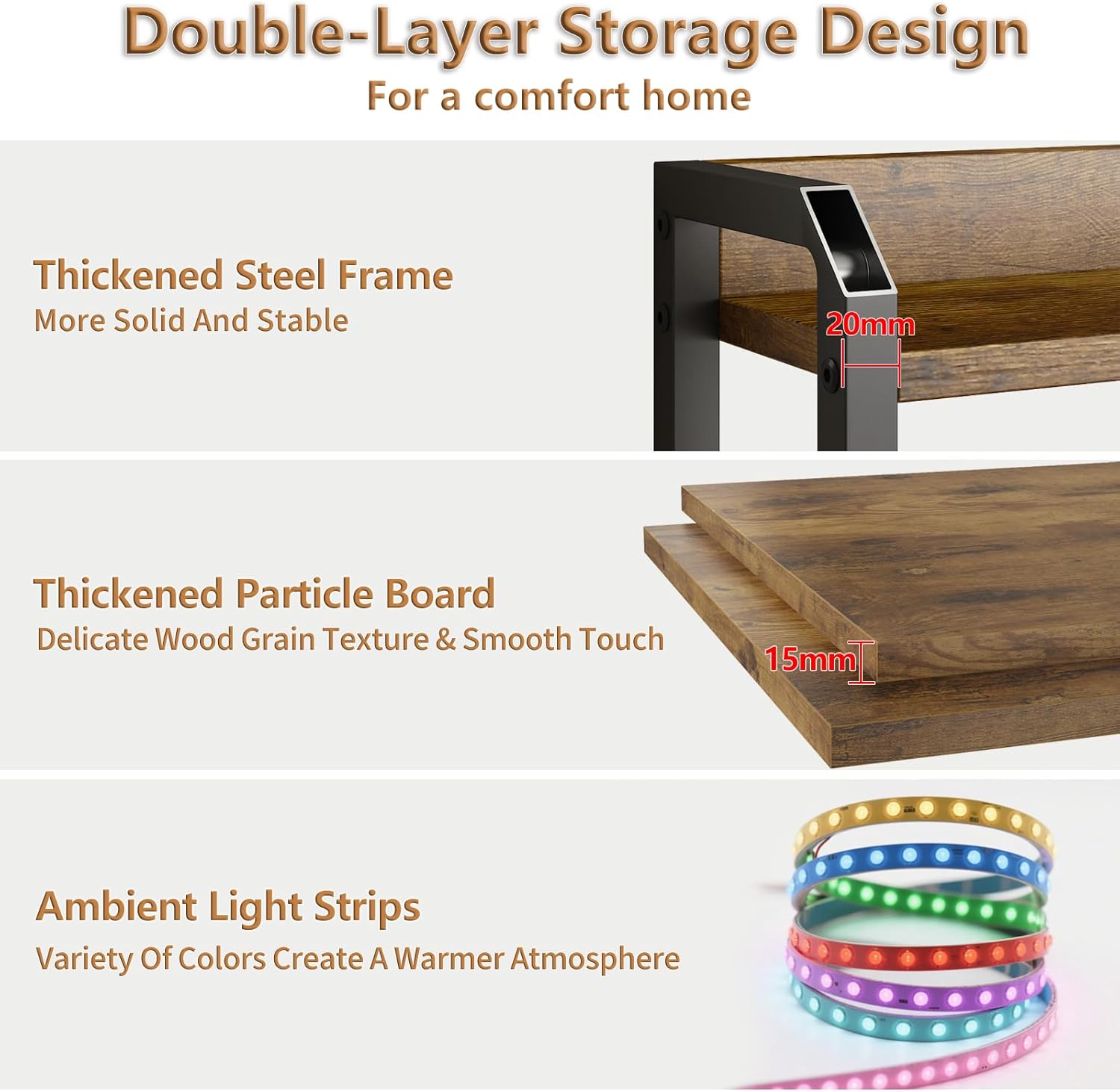 Headboard Adjustable Queen Size Headboard with Outlets, USB Ports, LED Lights Type-C, and Storage, Rustic Brown, Sturdy Bed Frame for Enhanced Comfort and Functionality, King Size