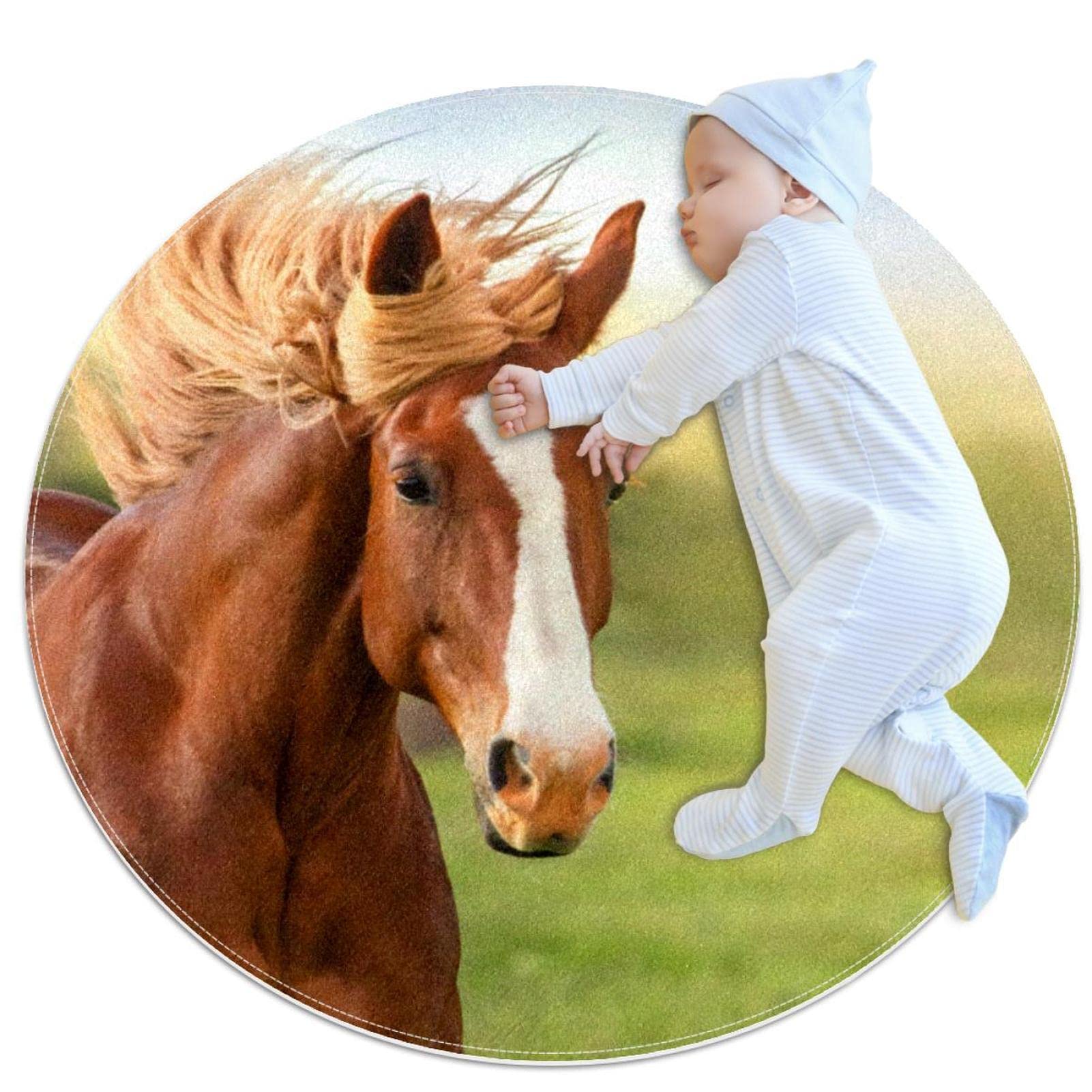 Tapis rond cheval JDEZ 100x100cm pour chambre et salon