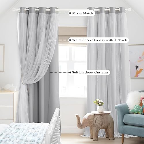 Miniatura 4 de PONY DANCE Cortinas opacas de 84 pulgadas de largo, cortinas traslúcidas blancas con aislamiento térmico para sala de estar (52 pulgadas de ancho x