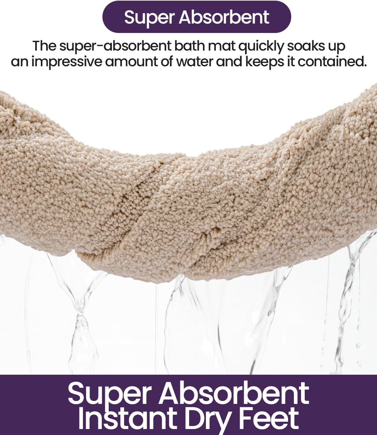 DEXI Bathroom Rugs 43x24, Washable Non Slip Bath Mat for Shower Floor, Absorbent Quick Dry Bathmat with Rubber Backing, Ultra Soft Plush Carpet for Tub, Beige - Image 7