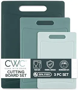 COOK WITH COLOR Non-Slip Cutting Board Set – Kitchen Essentials with Easy Grip Handle for Meat, Veggies, and Fruits, 3 Cutting Boards, Teal