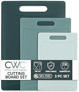 COOK WITH COLOR Non-Slip Cutting Board Set – Kitchen Essentials with Easy Grip Handle for Meat, Veggies, and Fruits, 3 Cutting Boards, Teal