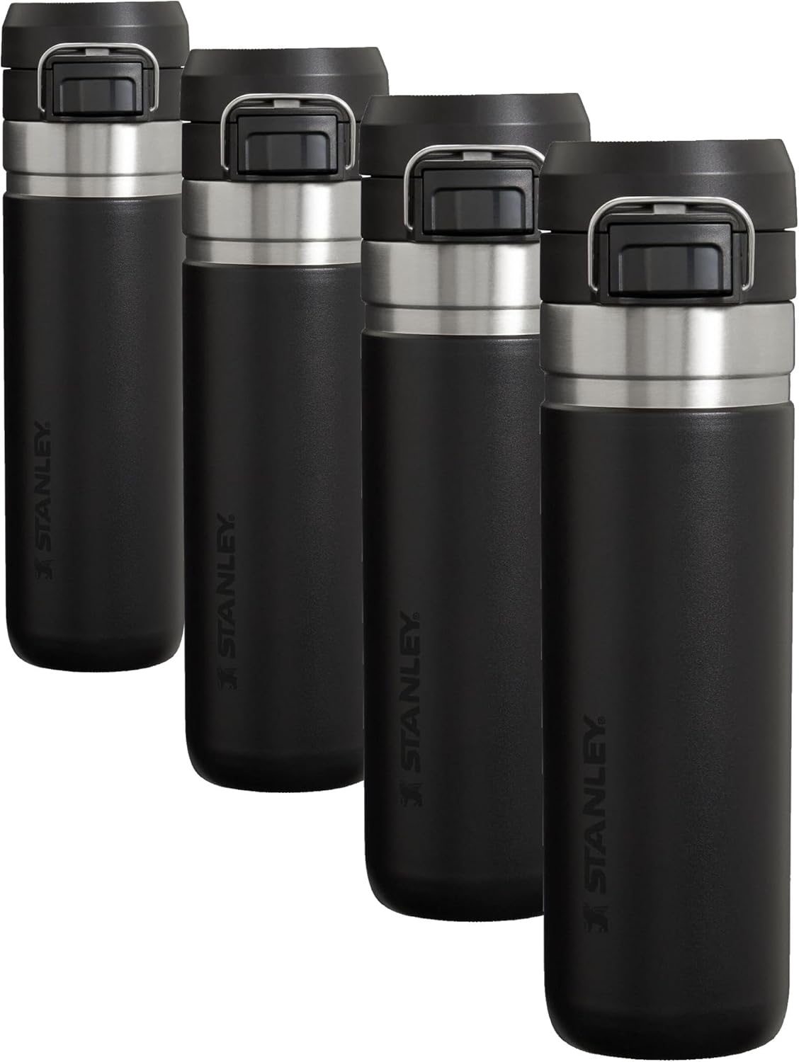 Stanley Quick Flip GO Water Bottle 24 oz, Push Button Lid | Leakproof and Packable for Travel and Sports | Insulated Stainless Steel, BPA-Free - Black 2.0 (Pack of 4)