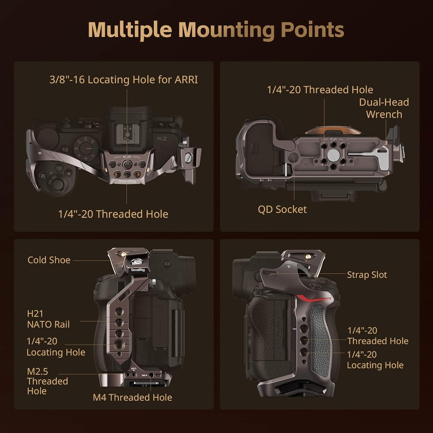 SmallRig Night Eagle Z5II Cage Kit for Nikon Z5 / Z6 / Z6II / Z7 / Z7II，Aluminum Alloy Camera Cage with Cold Shoe and NATO Rail, Top Handle, Cable Clamp for HDMI, Quick Release Plate for Arca - 5259