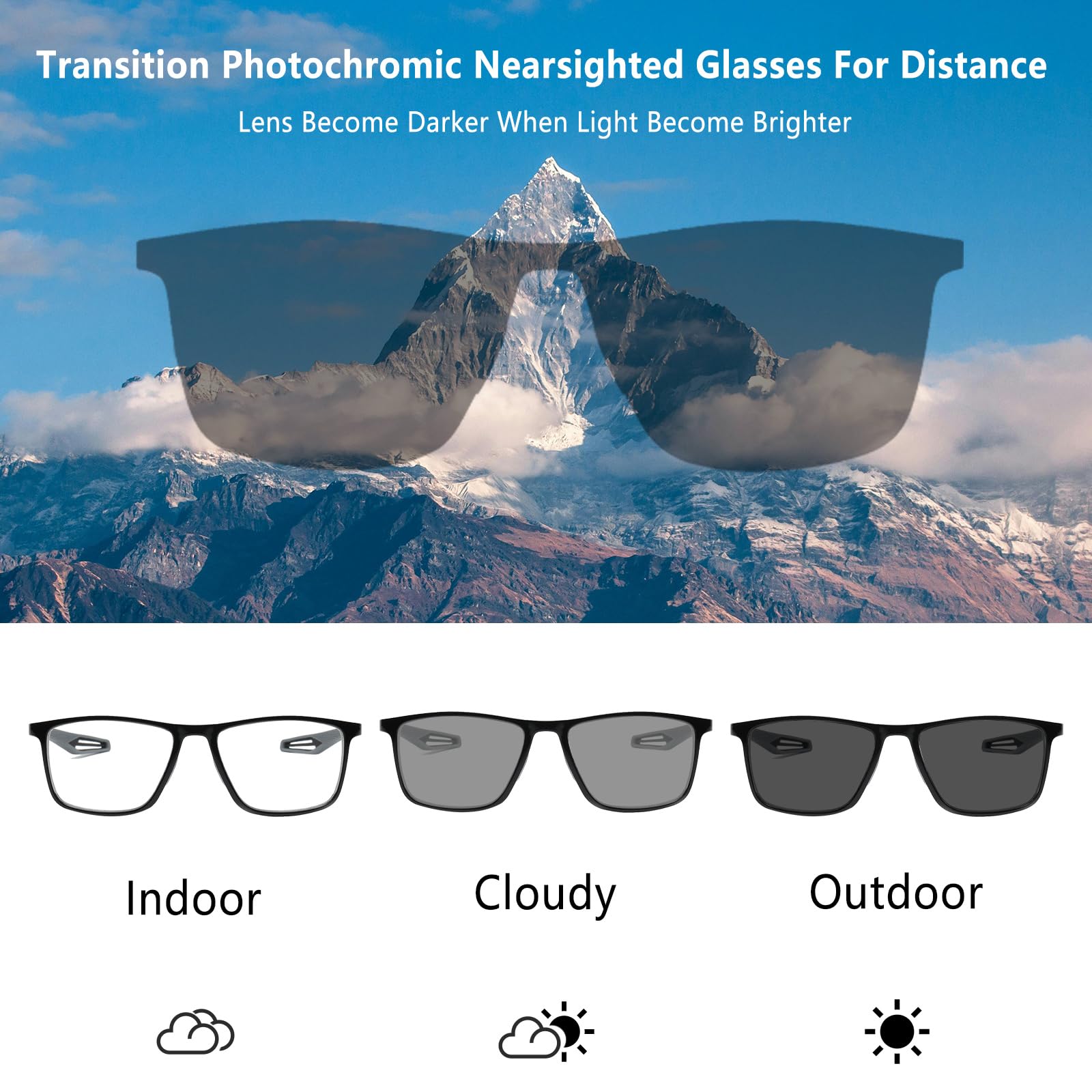 Photochrome Übergangs-Brille, Fahrbrille, UV-Blaulicht, blockierende Brille für Männer und Frauen, TR90